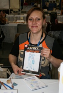 Laurie B. holds up her Secret Invasion sketch!